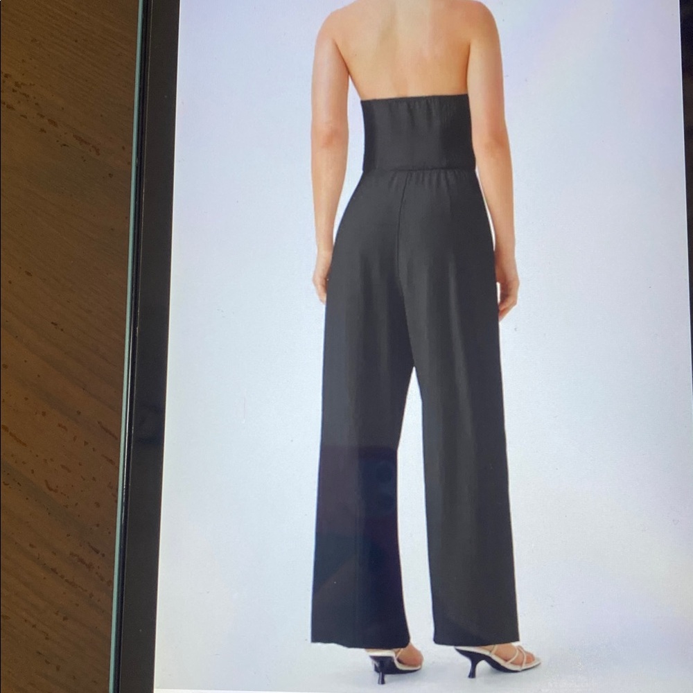 LARGE.  HALARA HALTER BACKLESS SHIRRED BUTTON WIDE LEG JUMPSUIT - Picture 2 of 11